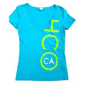 Hollister HCO CA Short Sleeve Deep V Neck T-Shirt Turquoise Blue Medium M Y2K